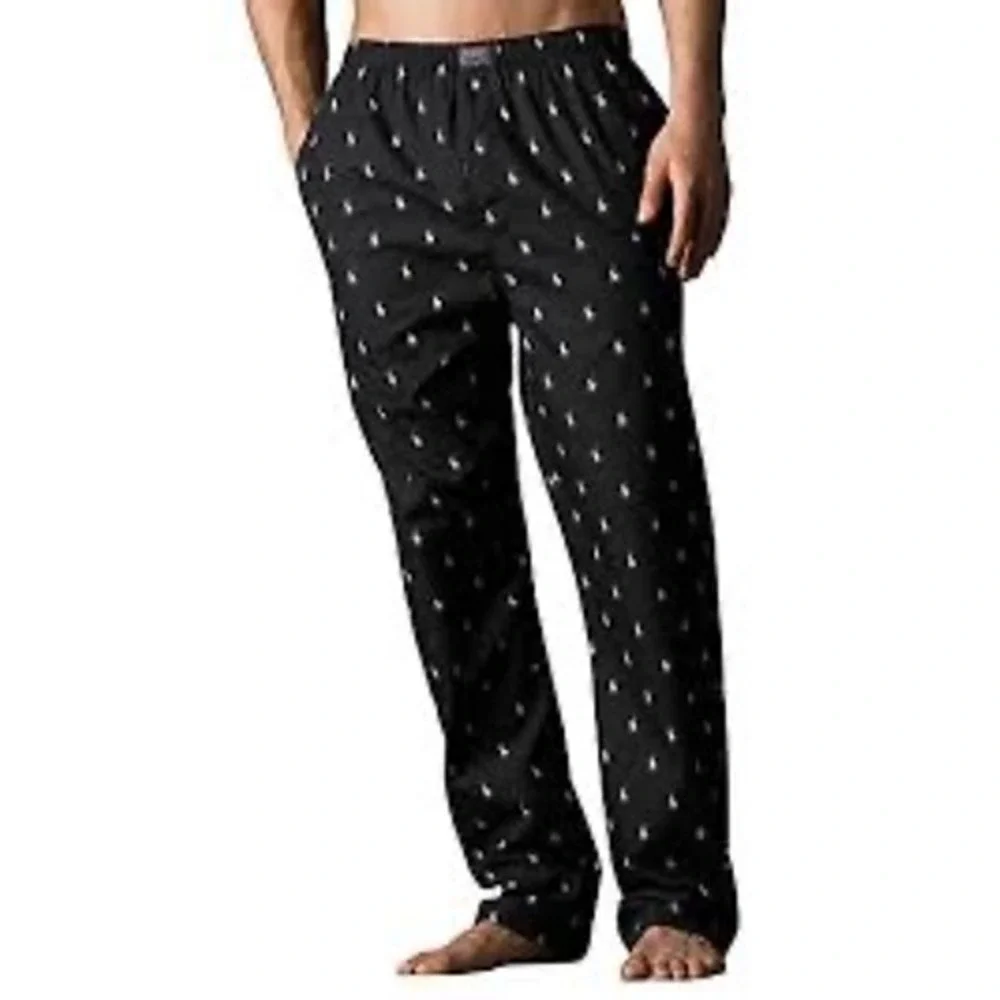 Polo Ralph Lauren Mens AOP Lounge Pajama Pants Size S Black Cotton Polo Logo